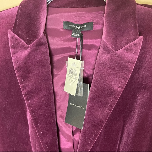 Ann Taylor Maroon Velvet Jacket Blazer Size 2 NWT Stretch Old Money Quiet Luxury - Picture 8 of 16